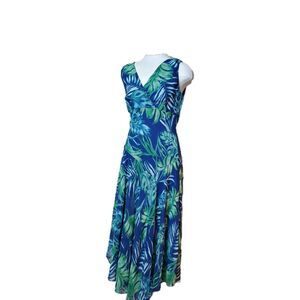 Rabbit Rabbit Rabbit Blue Green Palm Midi Handkerchief Hem Spring Dress Sz 4 NWT